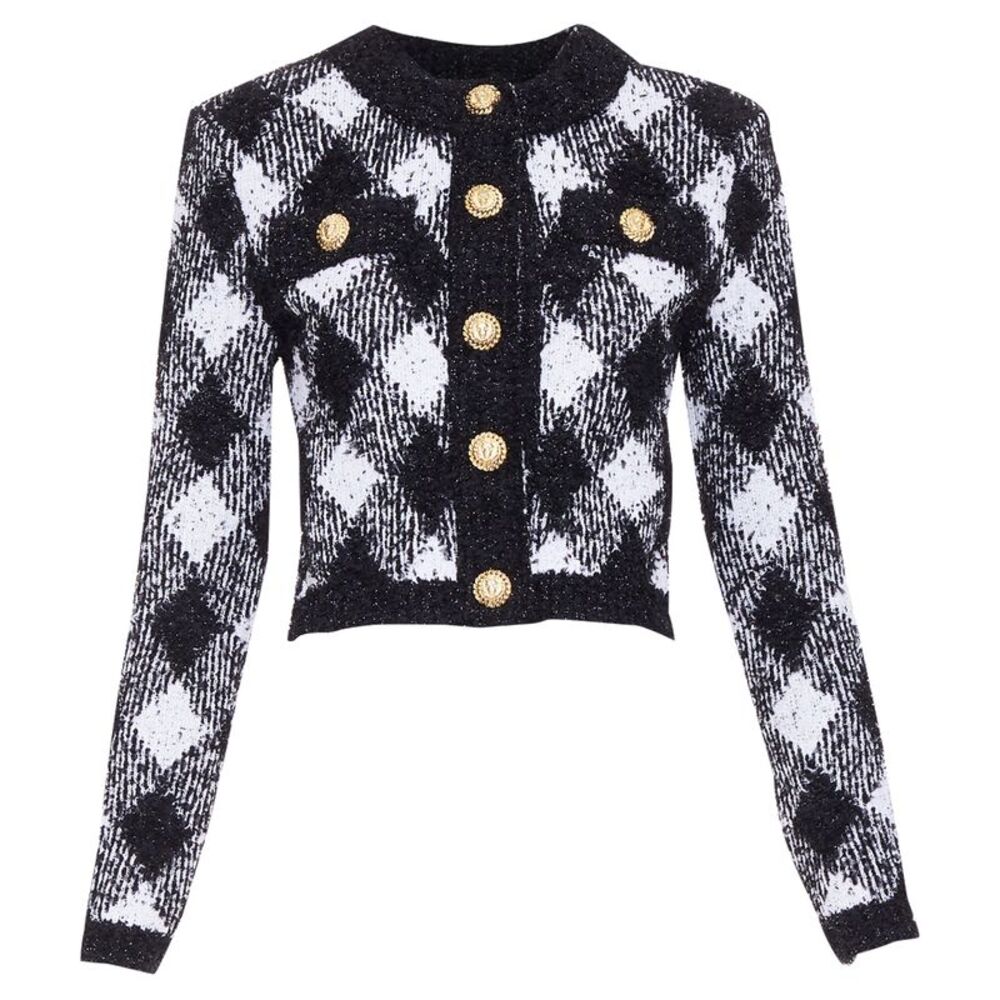 Balmain houndstooth check knit crop cardigan